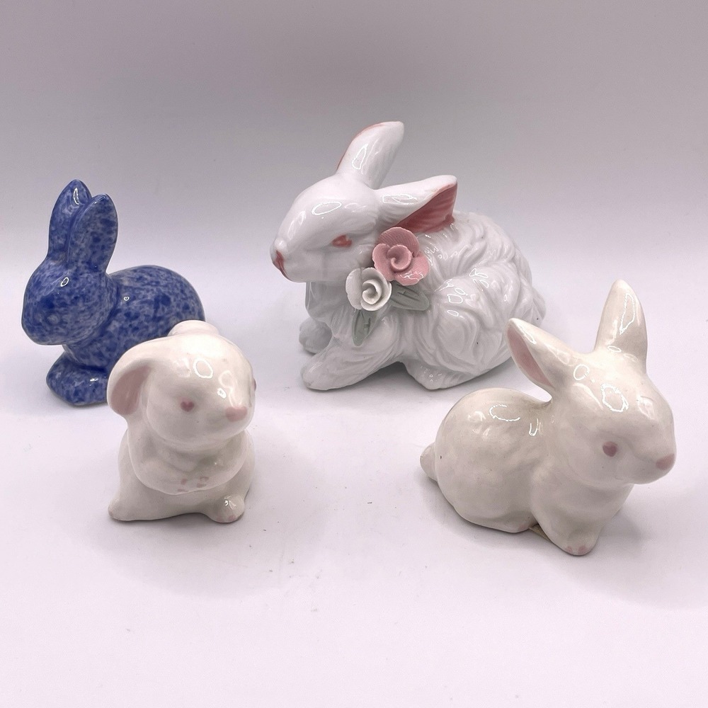 Vintage Porcelain Bunny Rabbit Figurines Easter Spring Decor Lot of 4